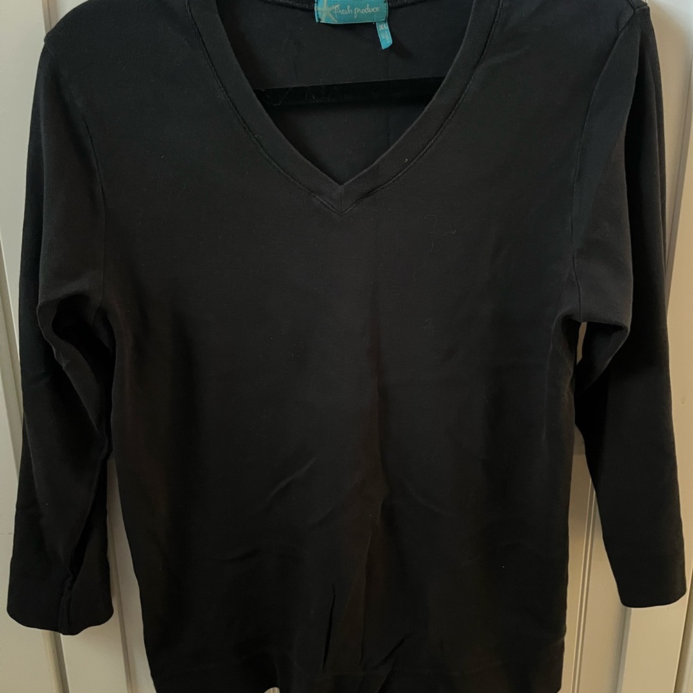 fresh produce Black V-Neck Tee & Black Floral-Pattern Top XL - Picture 2 of 8